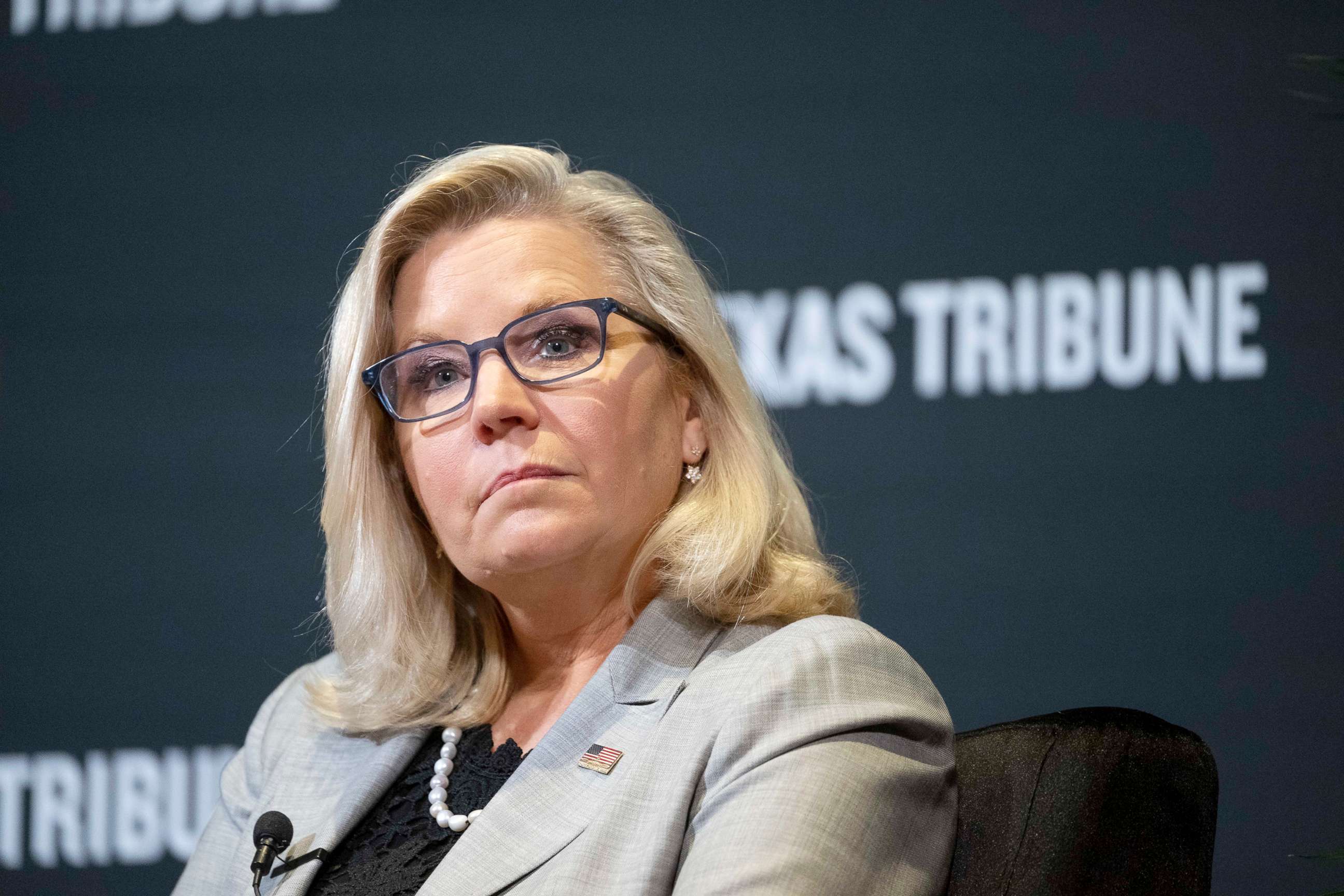 PHOTO: Rep. Liz Cheney speaks about her role on the January 6th Committee and how she feels Donald Trump is a continued threat to our democracy, during an interview at the Texas Tribune Festival in Austin, Texas, Sept. 24, 2022. 