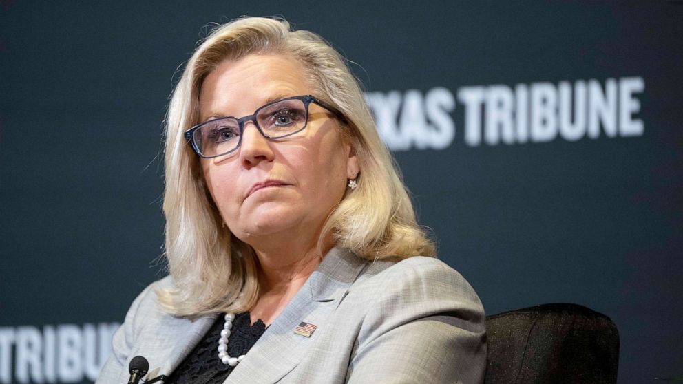 PHOTO: Rep. Liz Cheney speaks about her role on the January 6th Committee and how she feels Donald Trump is a continued threat to our democracy, during an interview at the Texas Tribune Festival in Austin, Texas, Sept. 24, 2022. 