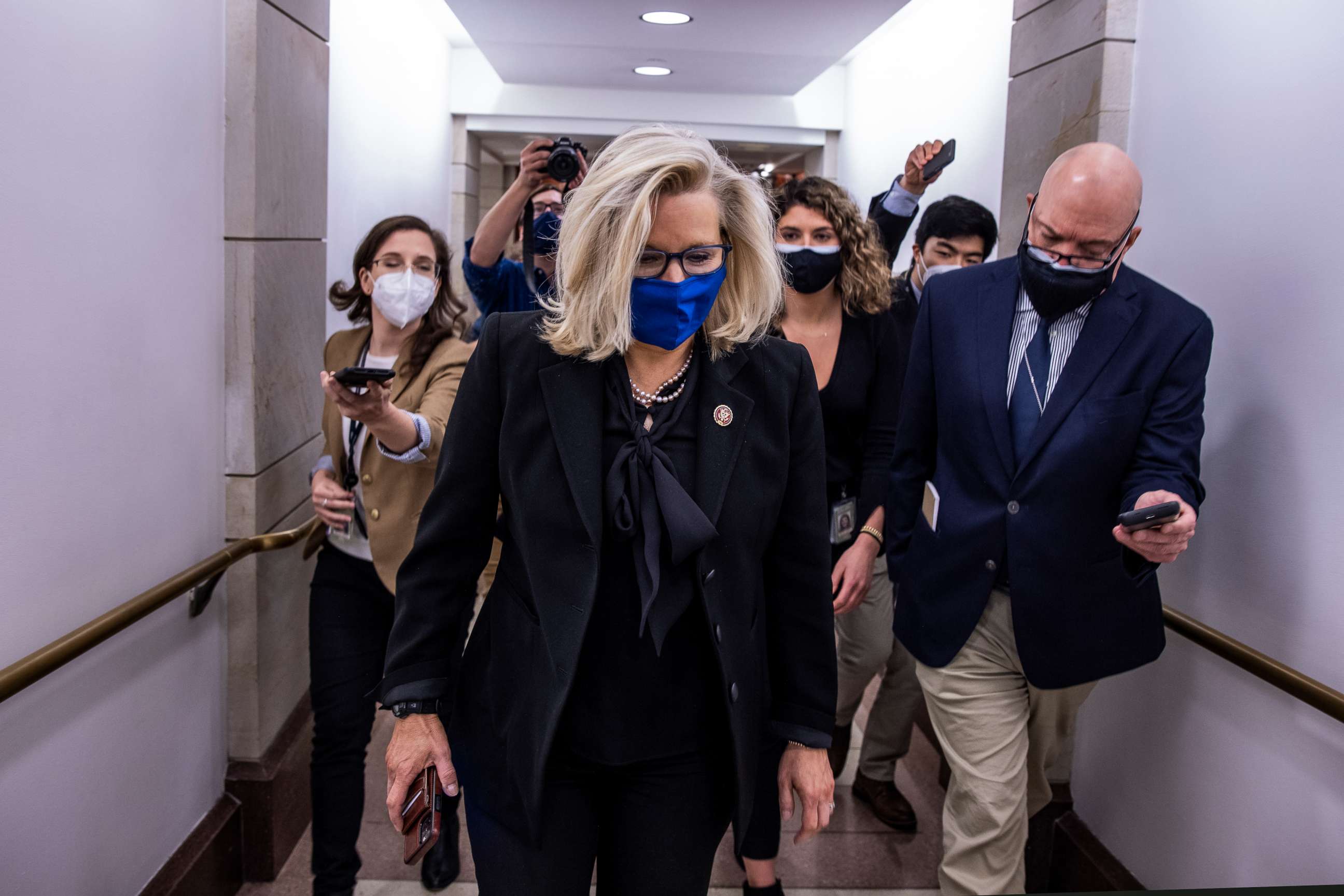 PHOTO: Rep. Liz Cheney, R-Wyo., heads to the House floor to vote at the U.S. Capitol on Feb. 3, 2021 in Washington, D.C.