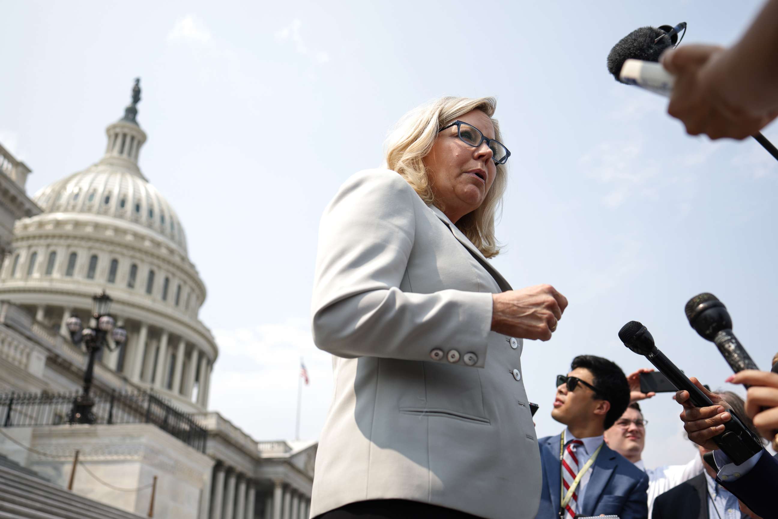 PHOTO: U.S. Rep. Liz Cheney, R-Wyo., speaks to reporters outside of the U.S. Capitol on July 21, 2021, in Washington, D.C.