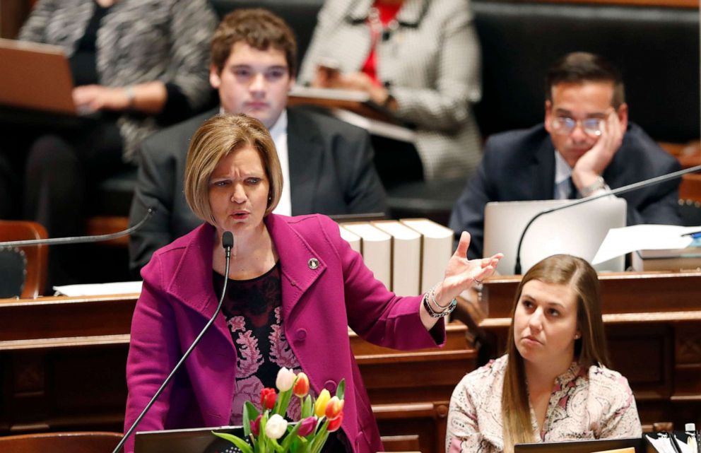 PHOTO: Sen. Liz Mathis speaks during debate in the Iowa Senate at the Statehouse, Feb. 14, 2017, in Des Moines, Iowa.