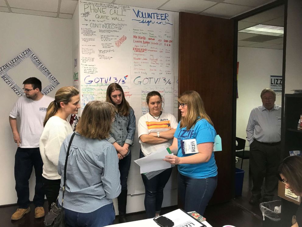 PHOTO: Lizzie Pannill Fletcher campaign volunteers and staff gather at campaign headquarters.