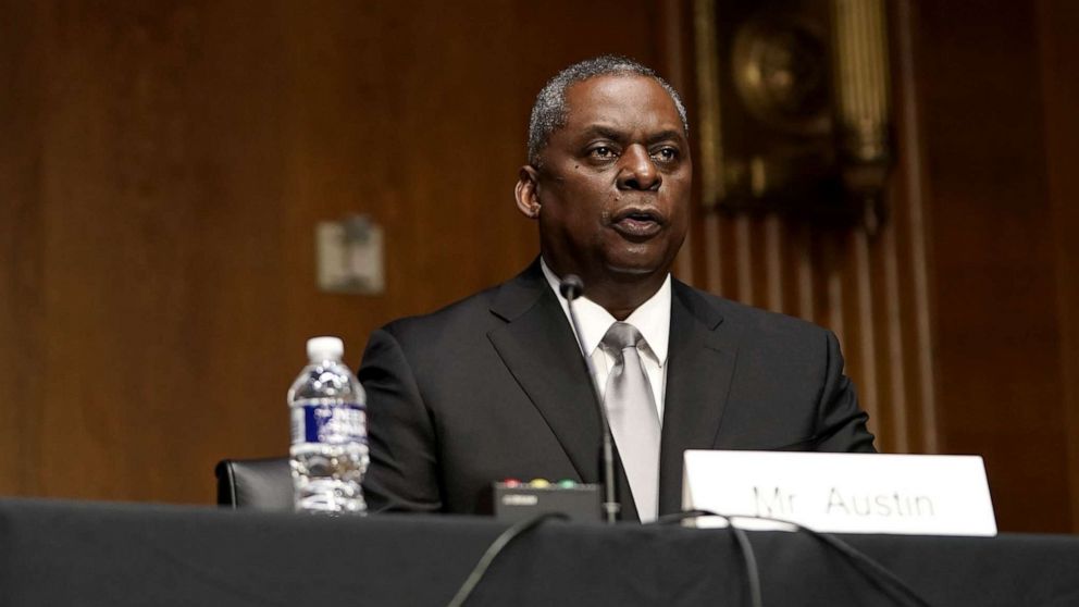 PHOTO: President-elect Joe Biden's nominee for Secretary of Defense, Retired Army Gen. Lloyd Austin, answers questions during his confirmation hearing on Capitol Hill, Washington, D.C., Jan. 19, 2021.