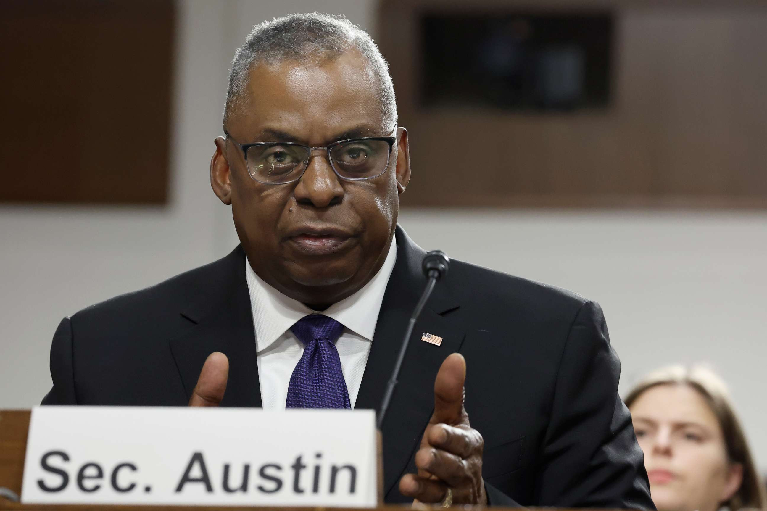 PHOTO: Secretary of Defense Lloyd Austin speaks during a hearing with the Senate Armed Services Committee on Capitol Hill, March 28, 2023, in Washington.