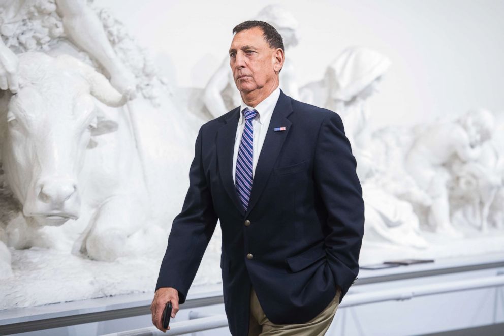 PHOTO: Rep. Frank LoBiondo, R-N.J., makes his way to a meeting of the House Republican Conference where Speaker Paul Ryan, R-Wis., announced the vote for American Health Care Act had been canceled, March 24, 2017.