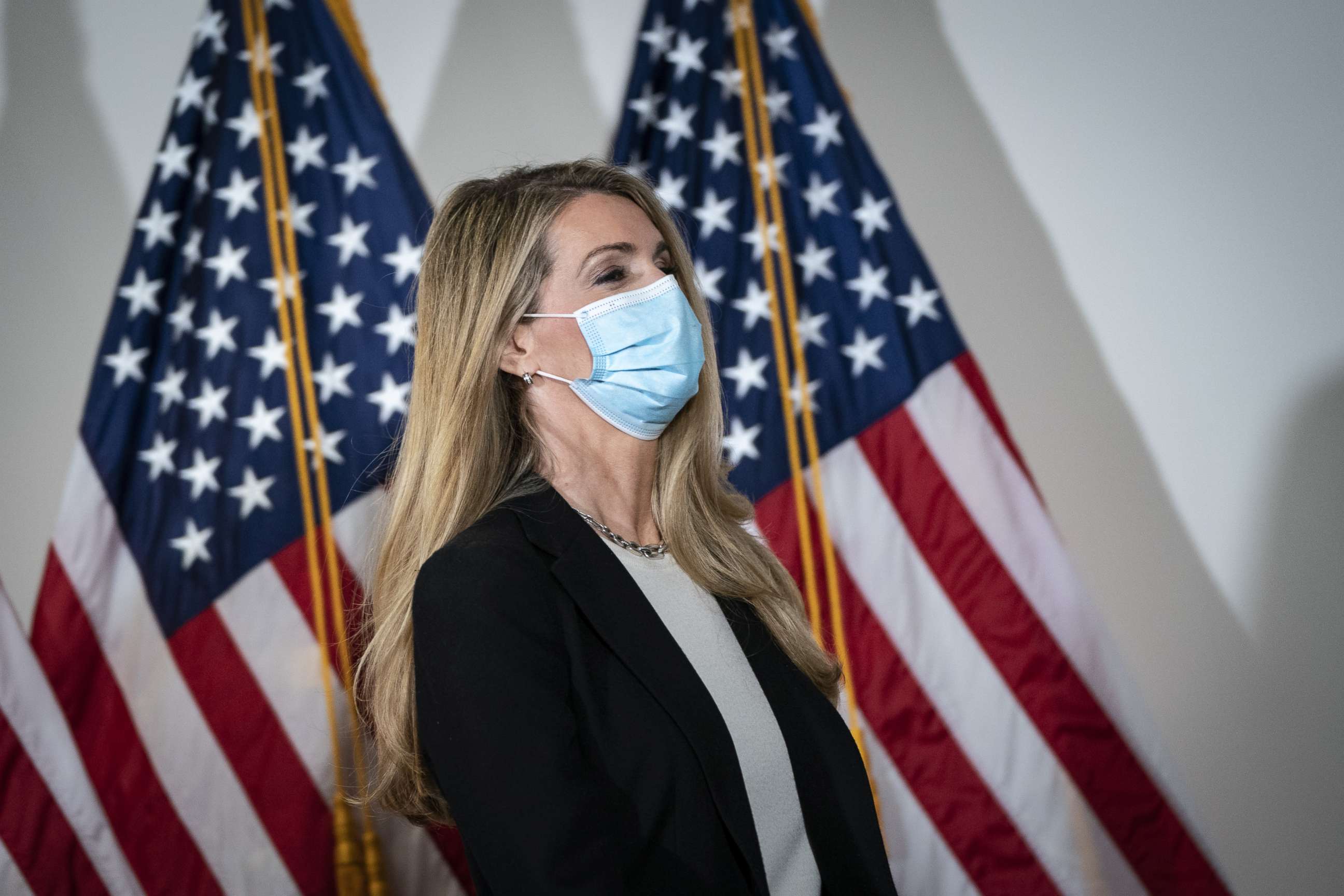 PHOTO: Sen. Kelly Loeffler arrives for a meeting with GOP Senators in the Hart Senate Office Building on Capitol Hill, May 19, 2020 in Washington.