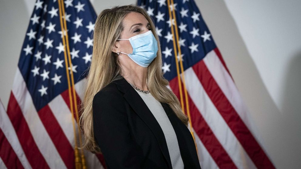 PHOTO: Sen. Kelly Loeffler arrives for a meeting with GOP Senators in the Hart Senate Office Building on Capitol Hill, May 19, 2020 in Washington.