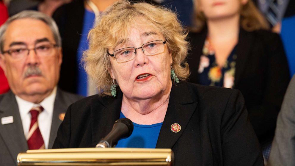 PHOTO: U.S.Representative Zoe Lofgren speaks during an event in support of the House vote on the SAFE Act, at the US Capitol in Washington, DC.