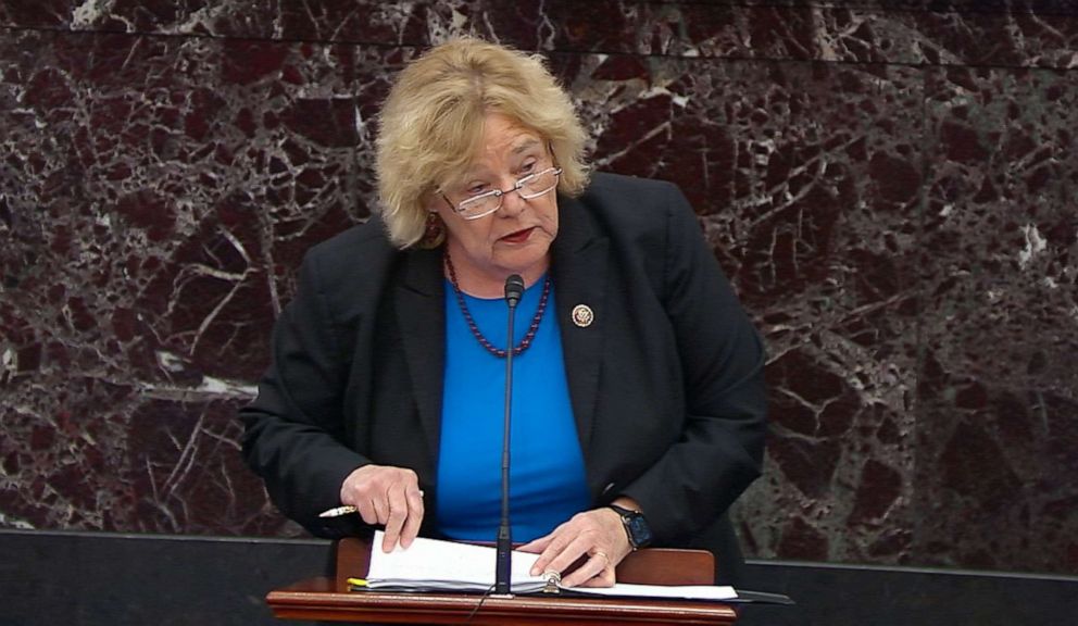 PHOTO: House impeachment manager Rep. Zoe Lofgren speaks during opening arguments in the Senate impeachment trial of President Donald Trump in the Senate Chamber, at the U.S. Capitol, Jan. 21, 2020, in Washington, D.C.