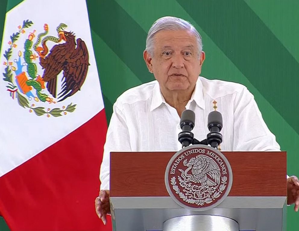 PHOTO: Mexican President Andres Manuel Lopez Obrador speaks in this screen grab taken from a video that was streamed live on May 27, 2022.