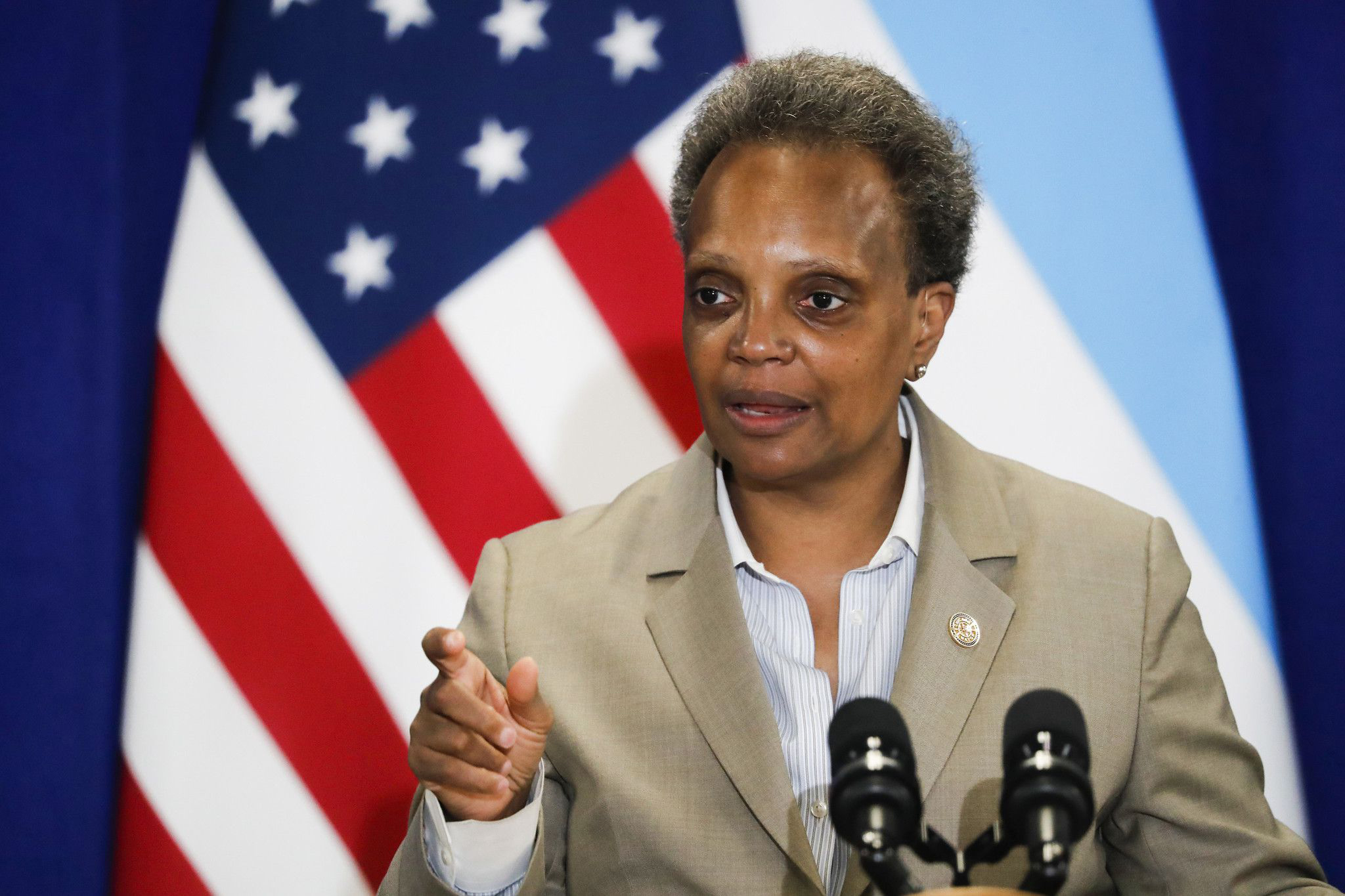 PHOTO: Mayor Lori Lightfoot holds a press conference in Chicago, June 15, 2020.