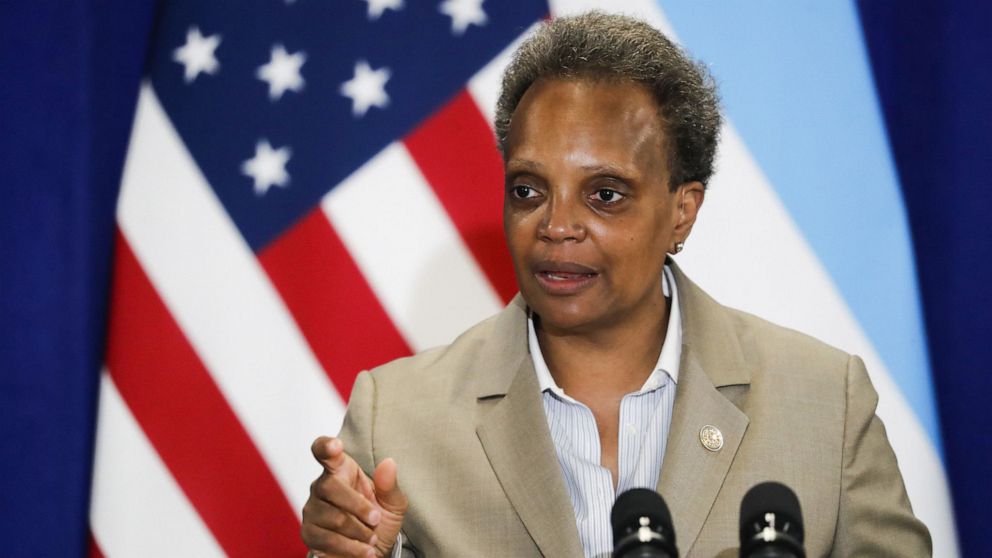 PHOTO: Mayor Lori Lightfoot holds a press conference in Chicago, June 15, 2020.