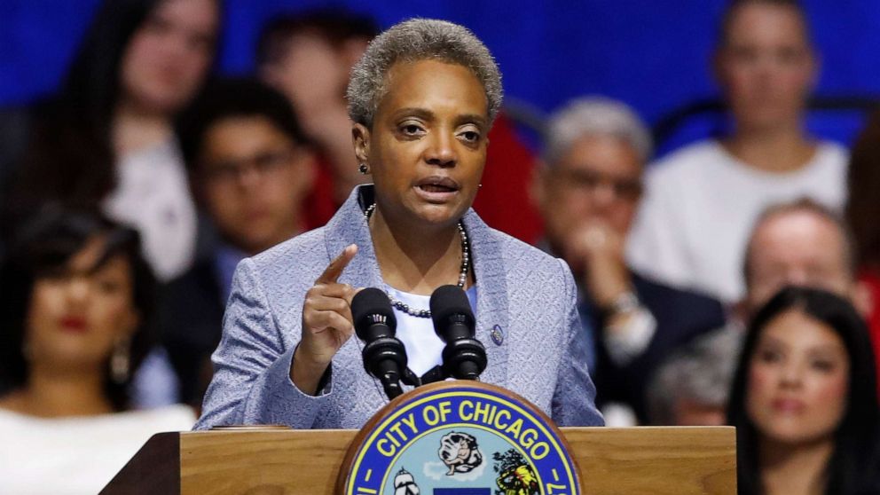 PHOTO: In this May 20, 2019 file photo, Mayor of Chicago Lori Lightfoot speaks during her inauguration ceremony in Chicago. 