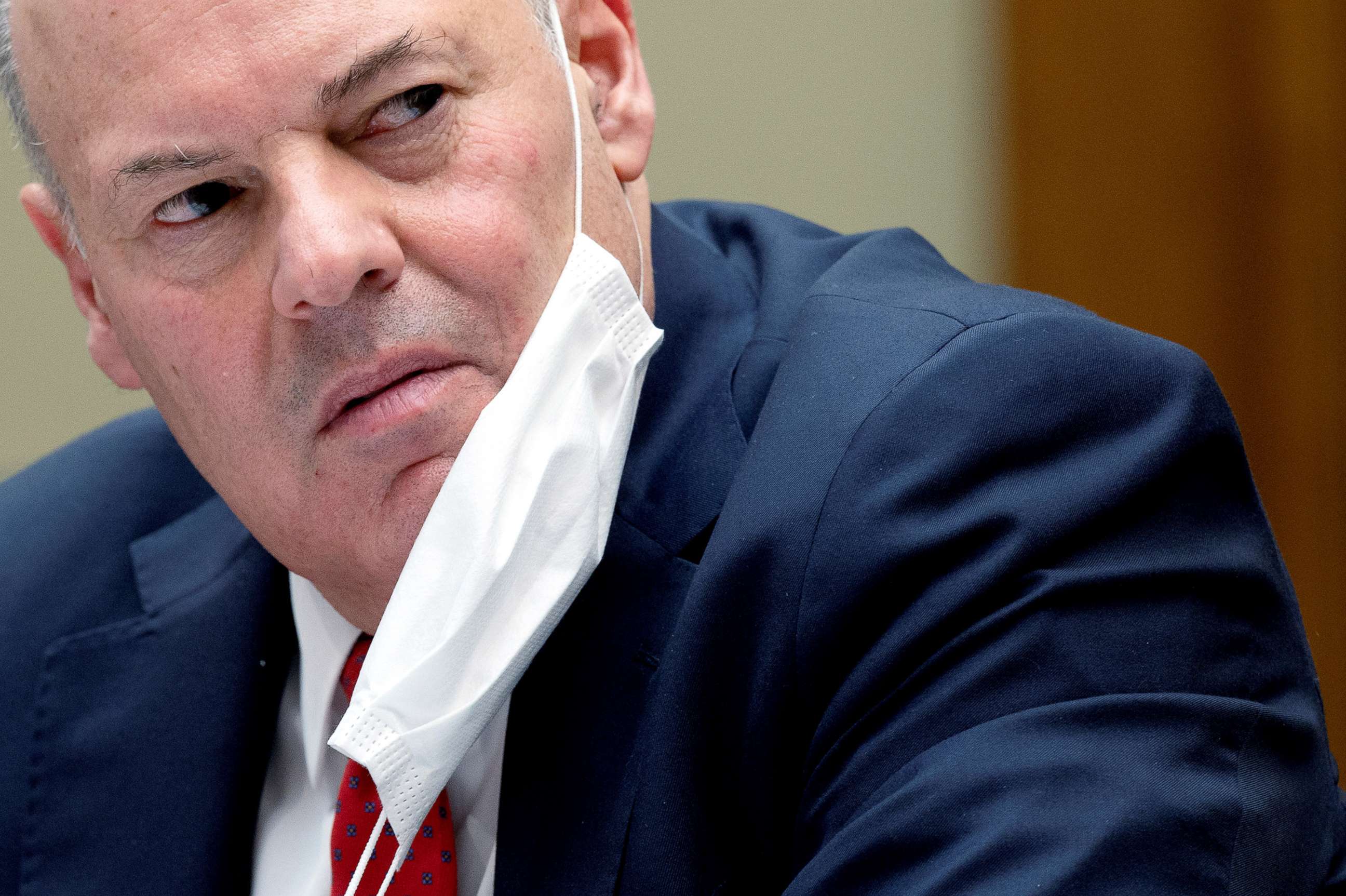 PHOTO: United States Postal Service Postmaster General Louis DeJoy speaks during a House Oversight and Reform Committee hearing on Capitol Hill in Washington, D.C., Feb. 24, 2021. 