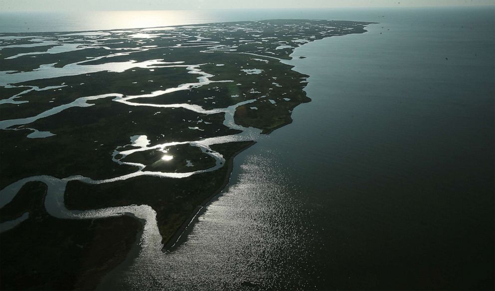 PHOTO: Coastal waters flow through wetlands on Aug. 25, 2015 in Saint Bernard Parish, La.