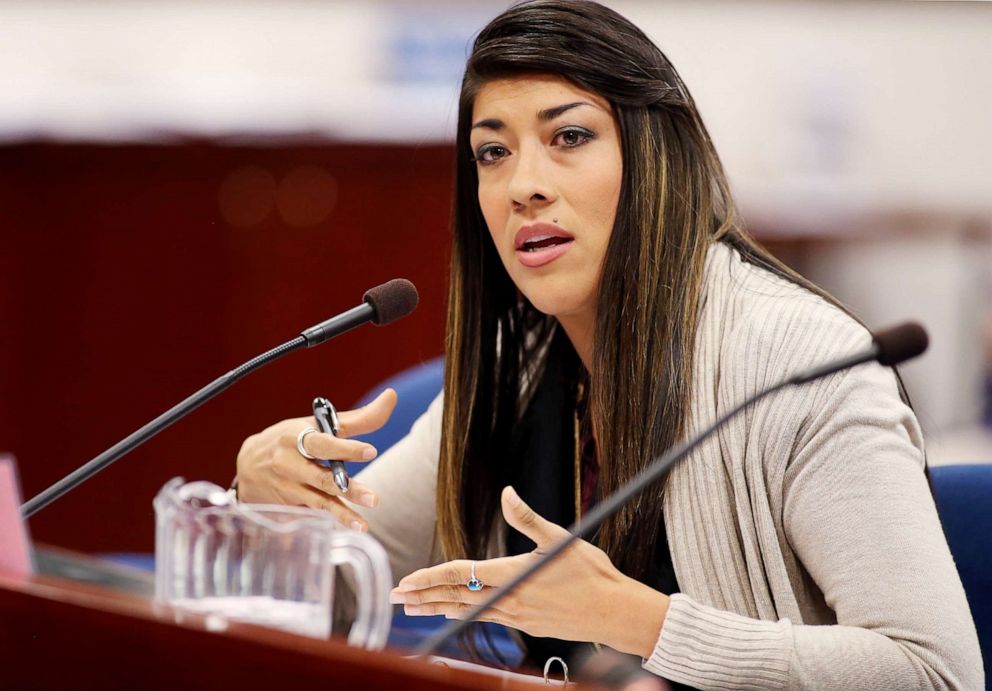 Nevada Assemblywoman Lucy Flores presents a measure in committee at the Legislative Building in Carson City, Nev., May 10, 2013.