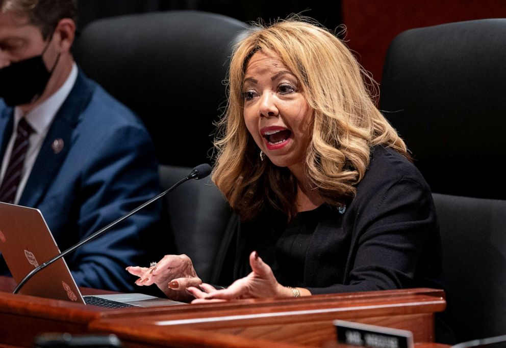 PHOTO: Rep. Lucy McBath (D-GA) questions U.S. Attorney General Merrick Garland at a House Judiciary Committee hearing at the U.S. Capitol on Oct. 21, 2021, in Washington, D.C.