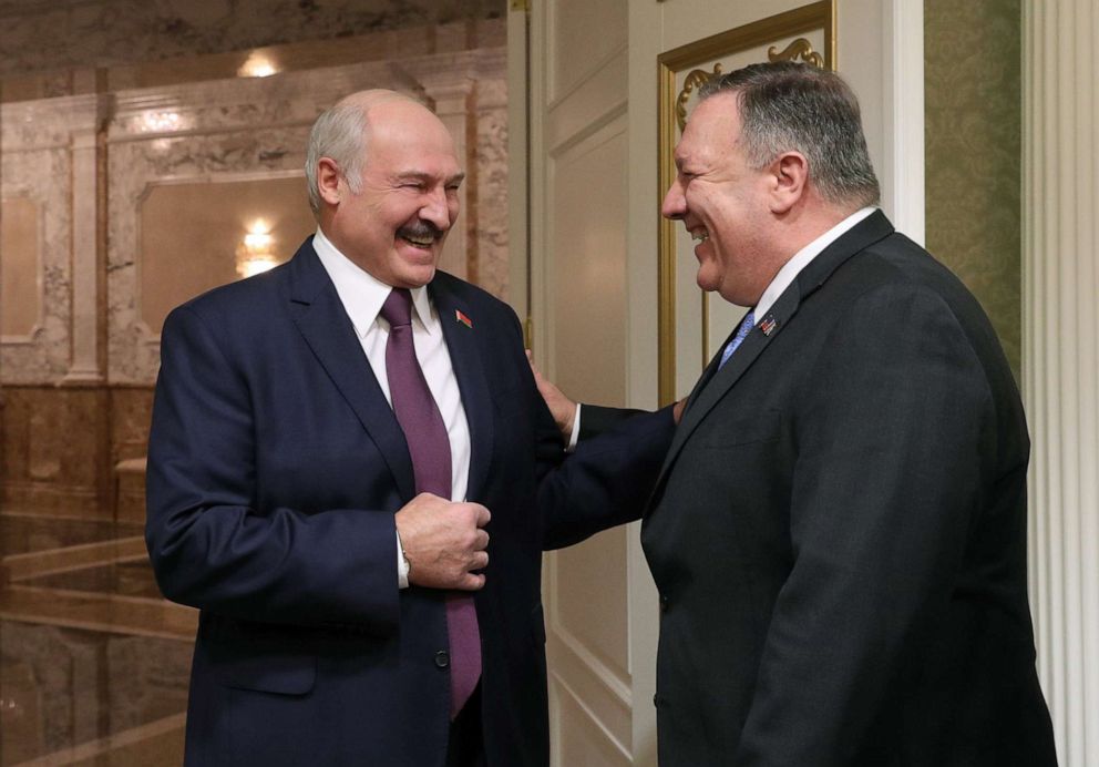 PHOTO: Belarus President Alexander Lukashenko meets with Secretary of State Mike Pompeo in Minsk, Belarus, on Feb. 1, 2020.