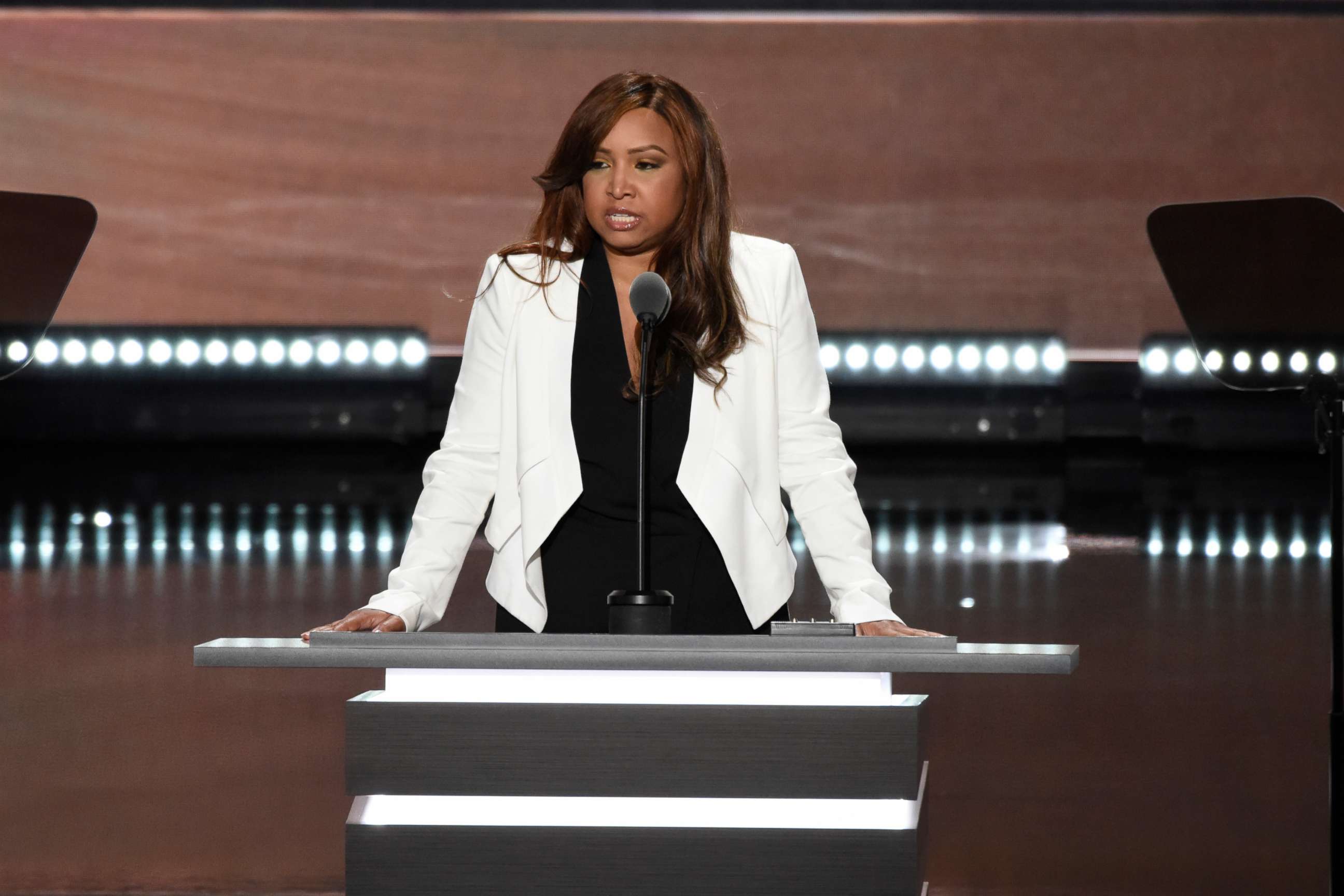PHOTO: Lynne Patton, vice president of the Eric Trump Foundation, speaks during the Republican National Convention in Cleveland, July 20, 2016.