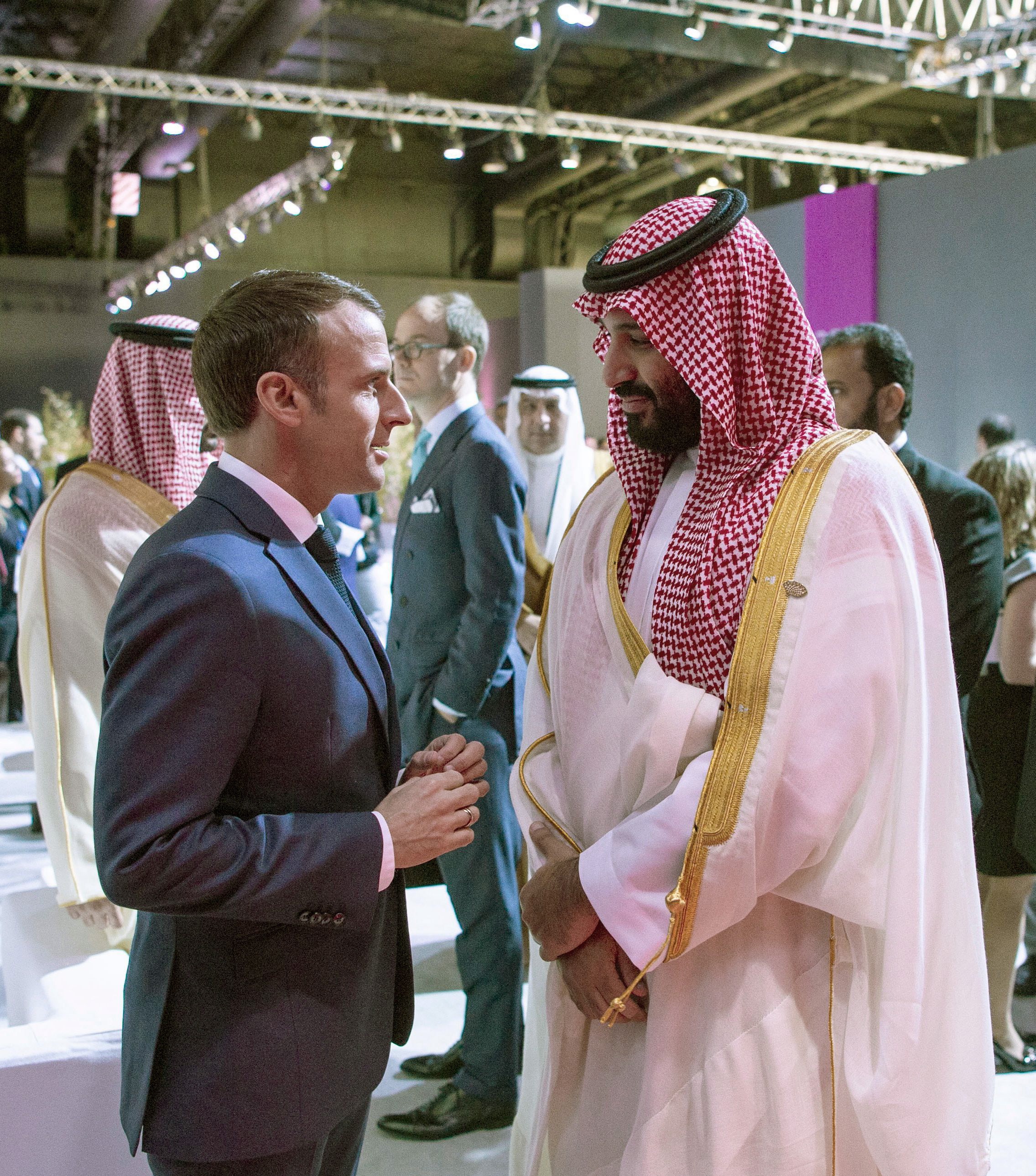 PHOTO: French President Emmanuel Macron talks with Saudi Crown Prince Mohammed bin Salman, right, in Buenos Aires during the G20 Leaders' Summit, Nov. 30, 2018.