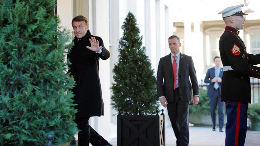 PHOTO: French President Emmanuel Macron arrives at the White House to participate in a G7 leader summit call in Washington, DC, Feb. 24, 2025.