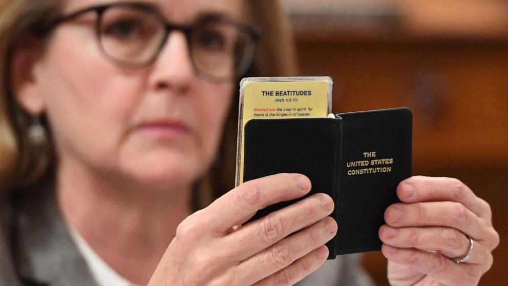 PHOTO: Democratic Rep. Madeleine Dean holds a copy of the U.S. Constitution during the House Judiciary Committee's markup of House Resolution 755, Articles of Impeachment Against President Donald Trump, on Capitol Hill in Washington, Dec. 12, 2019.