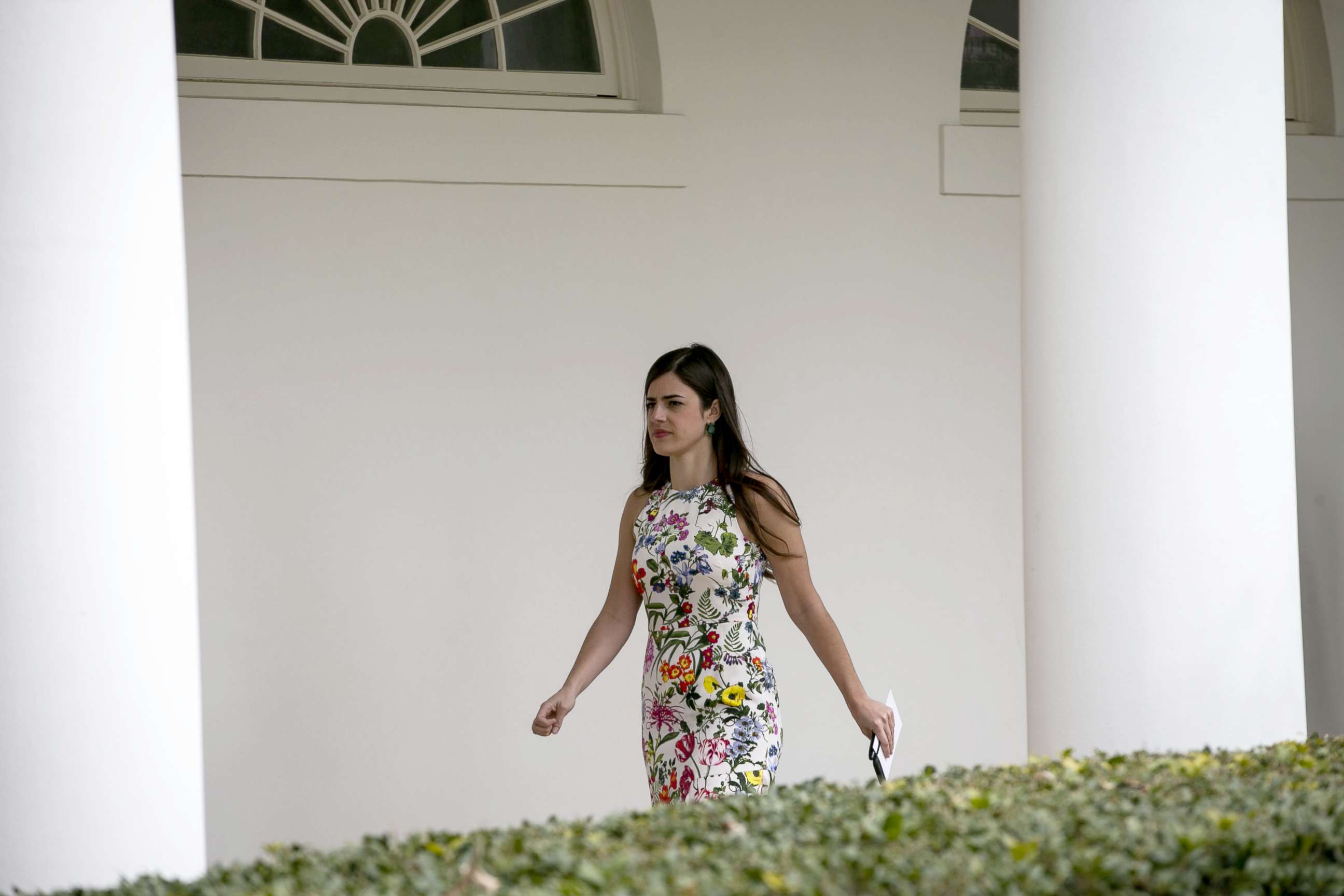 PHOTO: Madeleine Westerhout, director of Oval Office Operations, walks through the Colonnade of the White House, March 25, 2019.