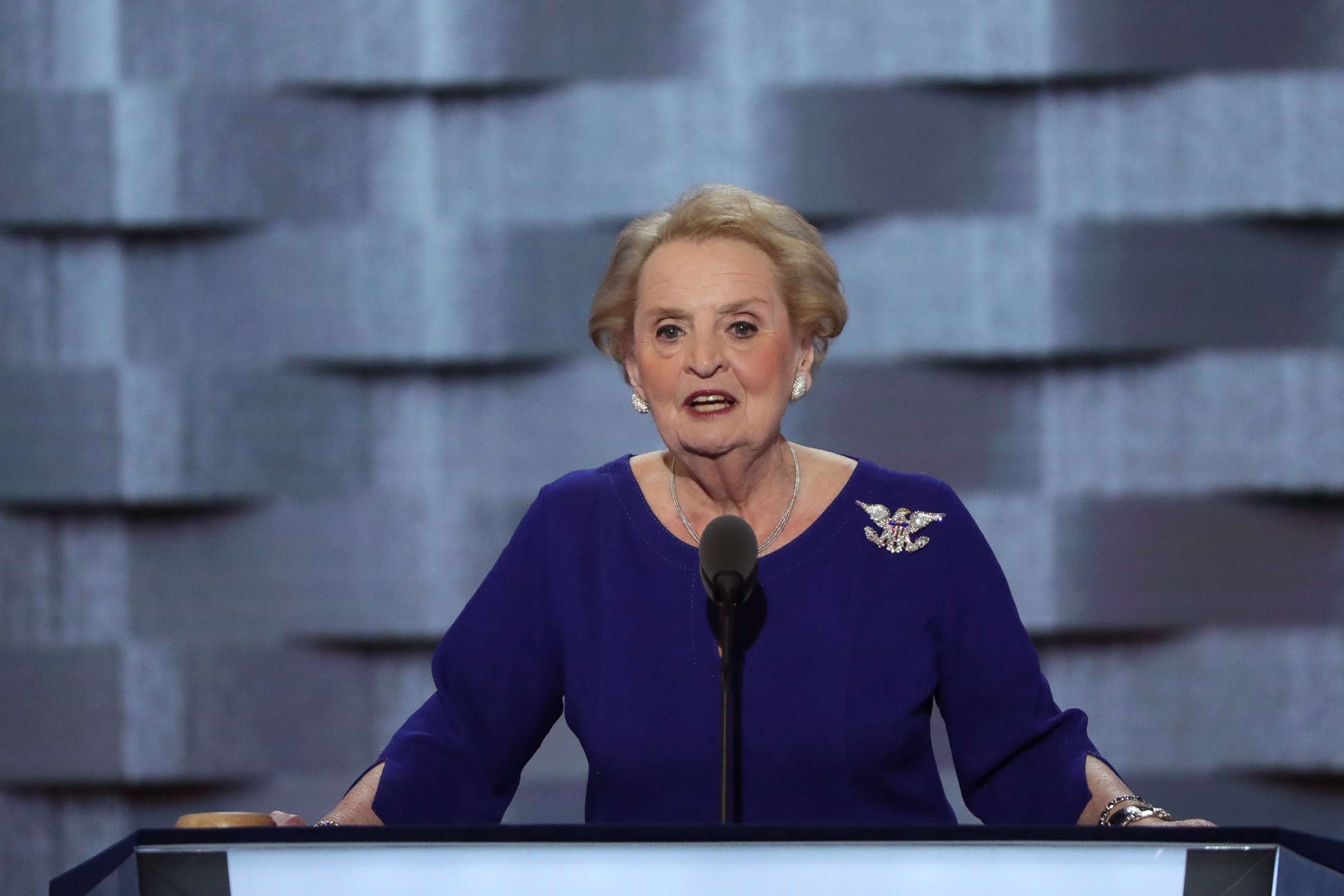 PHOTO: In this July 26, 2016, file photo, former secretary of state Madeleine Albright delivers remarks on the second day of the Democratic National Convention at the Wells Fargo Center, in Philadelphia.