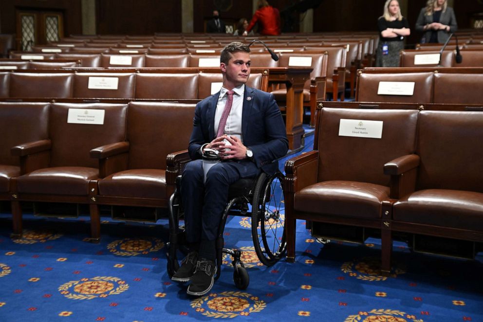 PHOTO: In this March 1, 2022, file photo, Rep. Madison Cawthorn arrives for the State of the Union address at the U.S. Capitol in Washington, D.C.