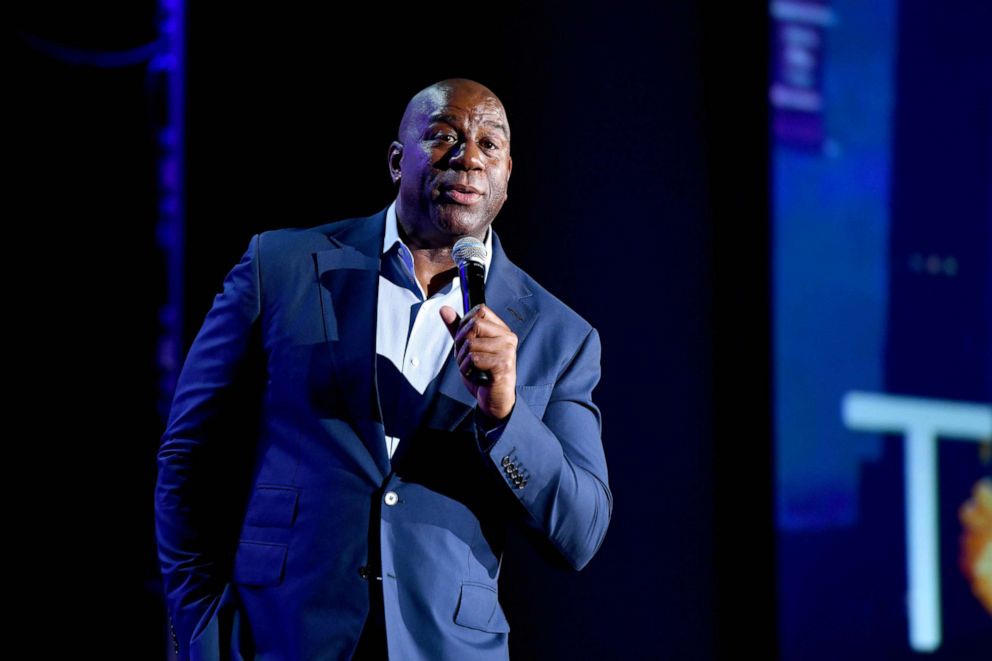 PHOTO: Earvin "Magic Johnson, Chairman and CEO of Magic Johnson Enterprises speaks onstage at Marriott Marquis Times Square on Oct. 29, 2019 in New York City.