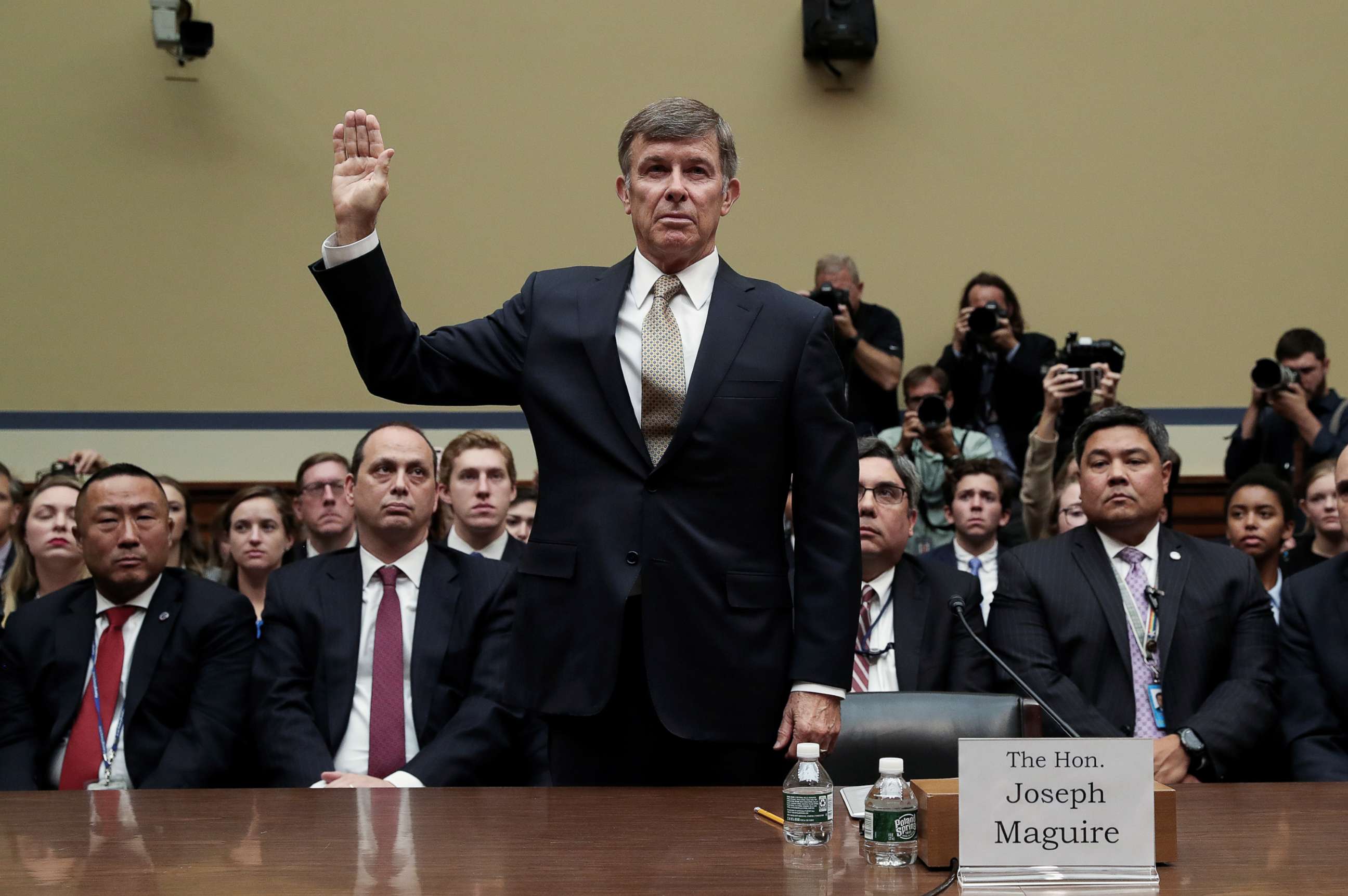 PHOTO: Acting Director of National Intelligence Joseph Maguire is sworn in to testify before a House Intelligence Committee on Capitol Hill in Washington, D.C., Sept. 26, 2019.