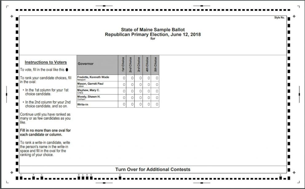 PHOTO: A sample ballot for the Republican primary in Maine, 2018.