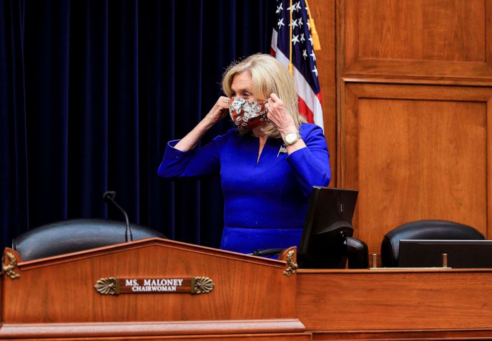 PHOTO: Carolyn Maloney arrives before a House Oversight and Reform Committee hearing on slowdowns at the Postal Service ahead of the November elections on Capitol Hill in Washington,D.C. on Aug. 24, 2020.