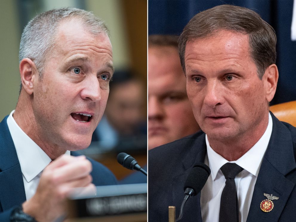 PHOTO: Rep. Sean Patrick Maloney speaks the House Intelligence Committee hearing. | Rep. Chris Stewart, holds up a copy of the transcript of a phone call between US President Donald Trump and Ukrainian President Volodymyr Zelensky.