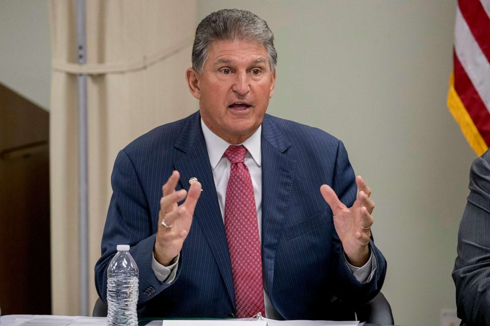 PHOTO: In this July 8, 2019, file photo, Sen. Joe Manchin, speaks at a roundtable on the opioid epidemic at Cabell-Huntington Health Center in Huntington, W.Va.