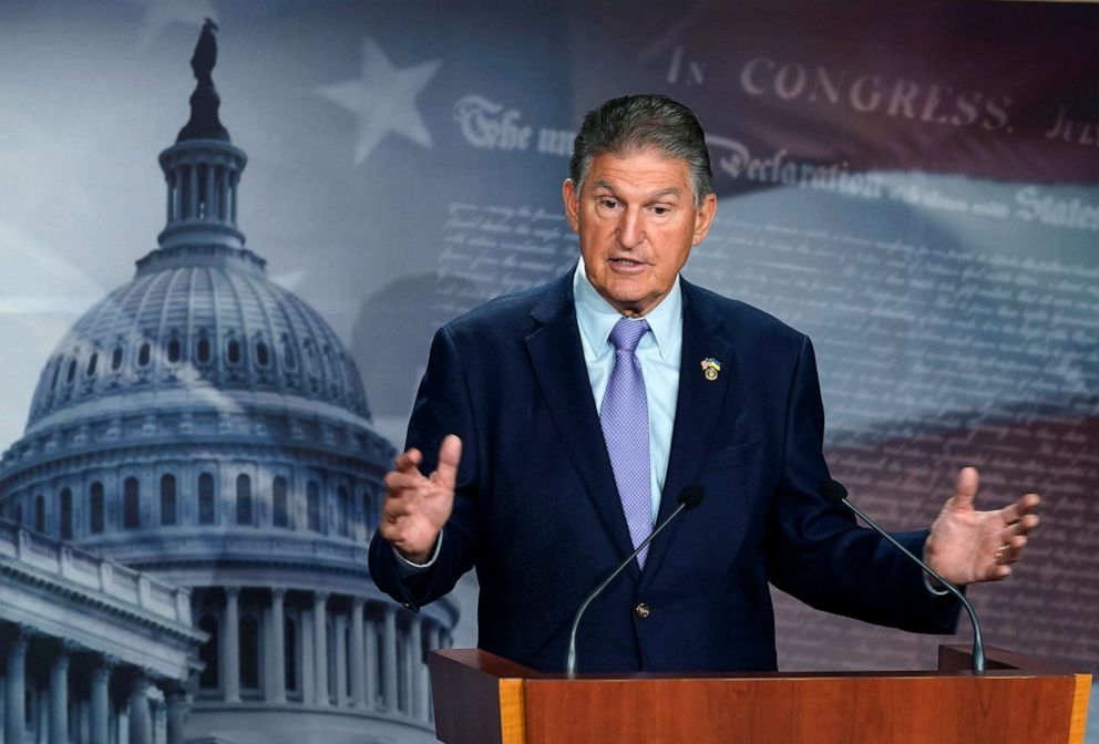 PHOTO: Sen. Joe Manchin speaks during a news conference, Sept. 20, 2022, at the Capitol in Washington, D.C. 