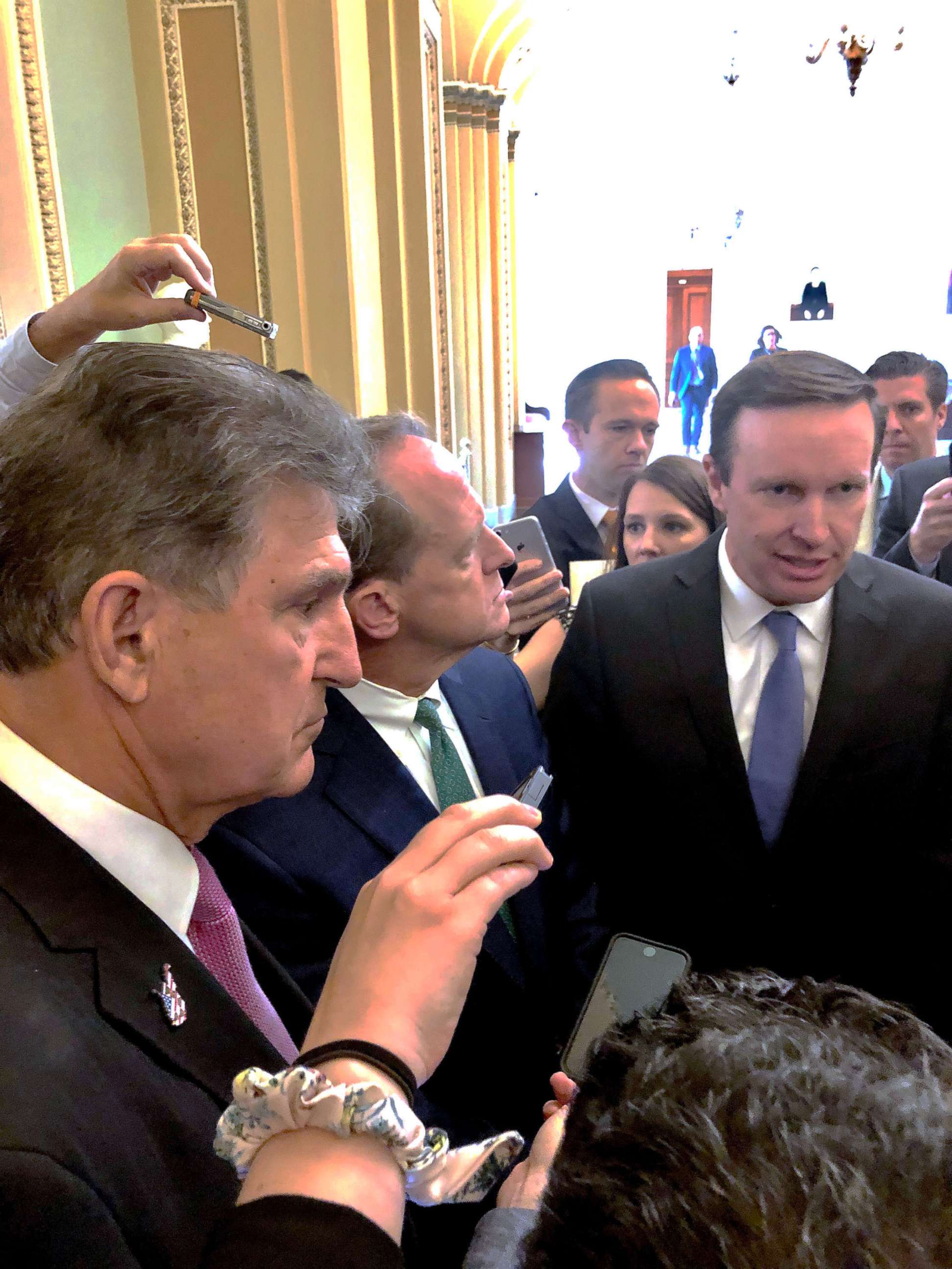 PHOTO: Senators Joe Manchin, Pat Toomey, and Chris Murphy spoke to President Trump on the phone about gun control.