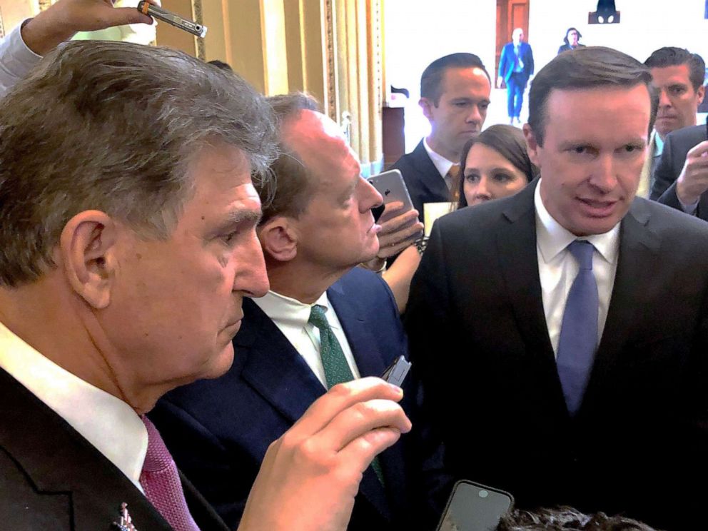 PHOTO: Senators Joe Manchin, Pat Toomey, and Chris Murphy spoke to President Trump on the phone about gun control.