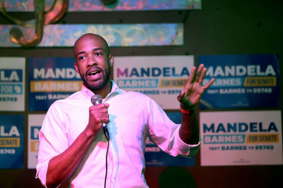 PHOTO: Wisconsin Lieutenant Governor Mandela Barnes who is running to become the Democratic nominee for the U.S. senate speaks during a campaign event at The Wicked Hop, Aug. 7, 2022, in Milwaukee, Wisconsin.