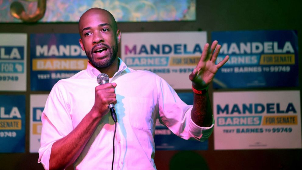 PHOTO: Wisconsin Lieutenant Governor Mandela Barnes who is running to become the Democratic nominee for the U.S. senate speaks during a campaign event at The Wicked Hop, Aug. 7, 2022, in Milwaukee, Wisconsin.