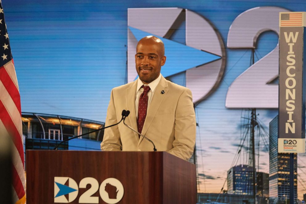 PHOTO: Wisconsin Lt. Gov. Mandela Barnes offers his state's votes to nominate former Vice President Joe Biden as the Democratic nominee for president at the 2020 Democratic National Convention at the Wisconsin Center on Aug. 18, 2020, in Milwaukee.