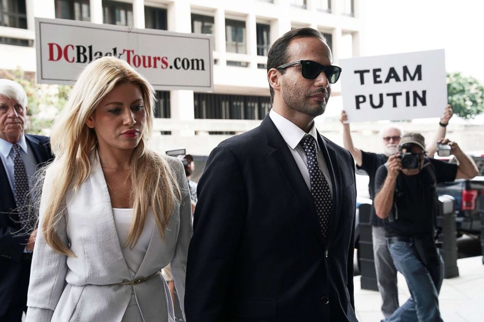 PHOTO: File photo of Former Trump Campaign aide George Papadopoulos arriving with his wife Simona Mangiante at the U.S. District Court for his sentencing hearing, Sept. 7, 2018 in Washington. 