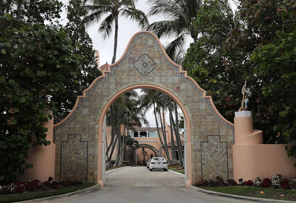 PHOTO: An entranceway to President Donald Trump's Mar-a-Lago resort is seen on April 03, 2019, in West Palm Beach, Fla.