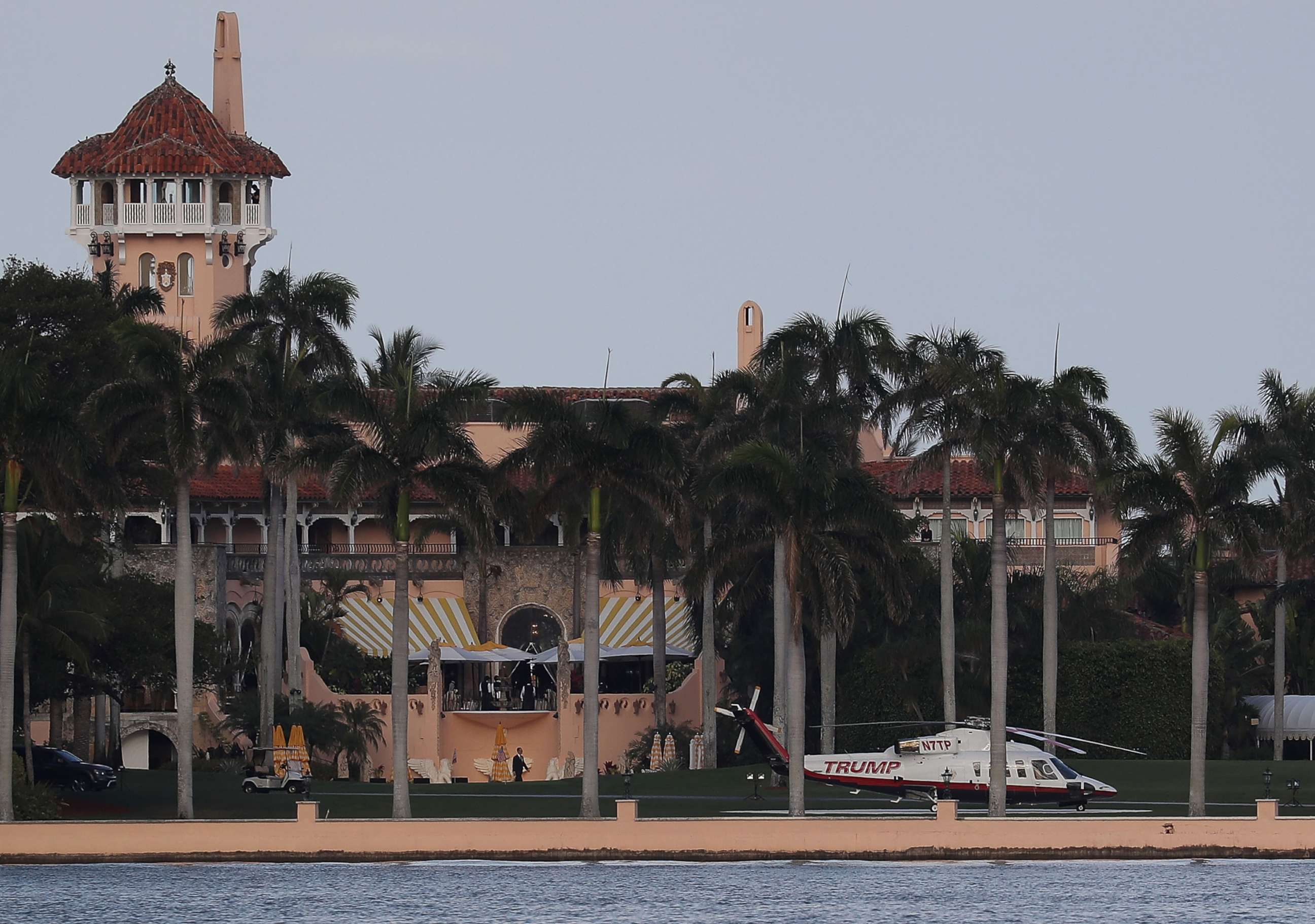 PHOTO: The Trump helicopter is seen at the Mar-a-Lago Resort, April 8, 2017, in Palm Beach, Fla.