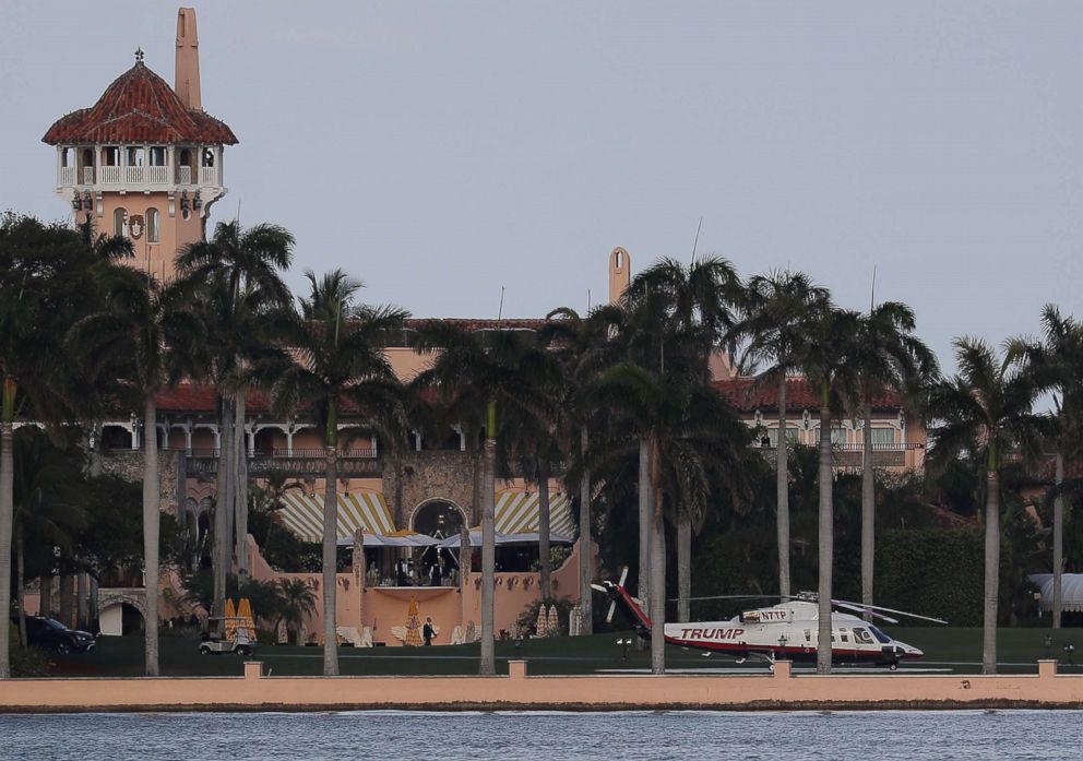 PHOTO: The Trump helicopter is seen at the Mar-a-Lago Resort, April 8, 2017, in Palm Beach, Fla.