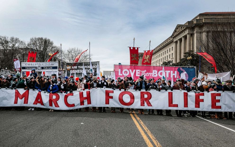 PHOTO: Anti-abortion activists march to the Supreme Court during the 49th annual March for Life rally,  Jan. 21, 2022.