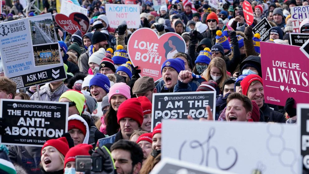 PHOTO: People attend the March for Life rally on the National Mall in Washington, D.C., Jan. 21, 2022.