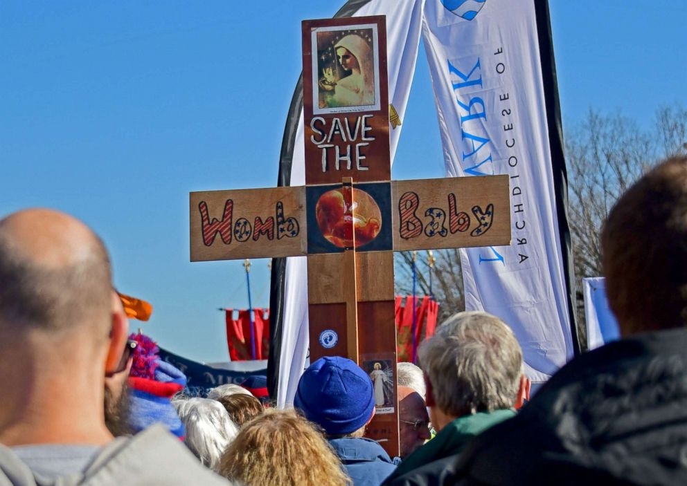 PHOTO: Anti-abortion rights advocates participate in a rally at the National Mall prior to the 2018 March for Life, Jan. 19, 2018, in Washington, DC.