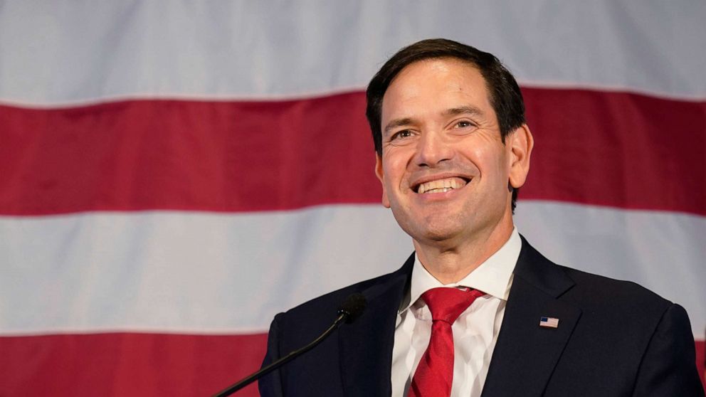PHOTO: Sen. Marco Rubio smiles as he addresses supporters during an Election Night party, on Nov. 8, 2012, in Miami.