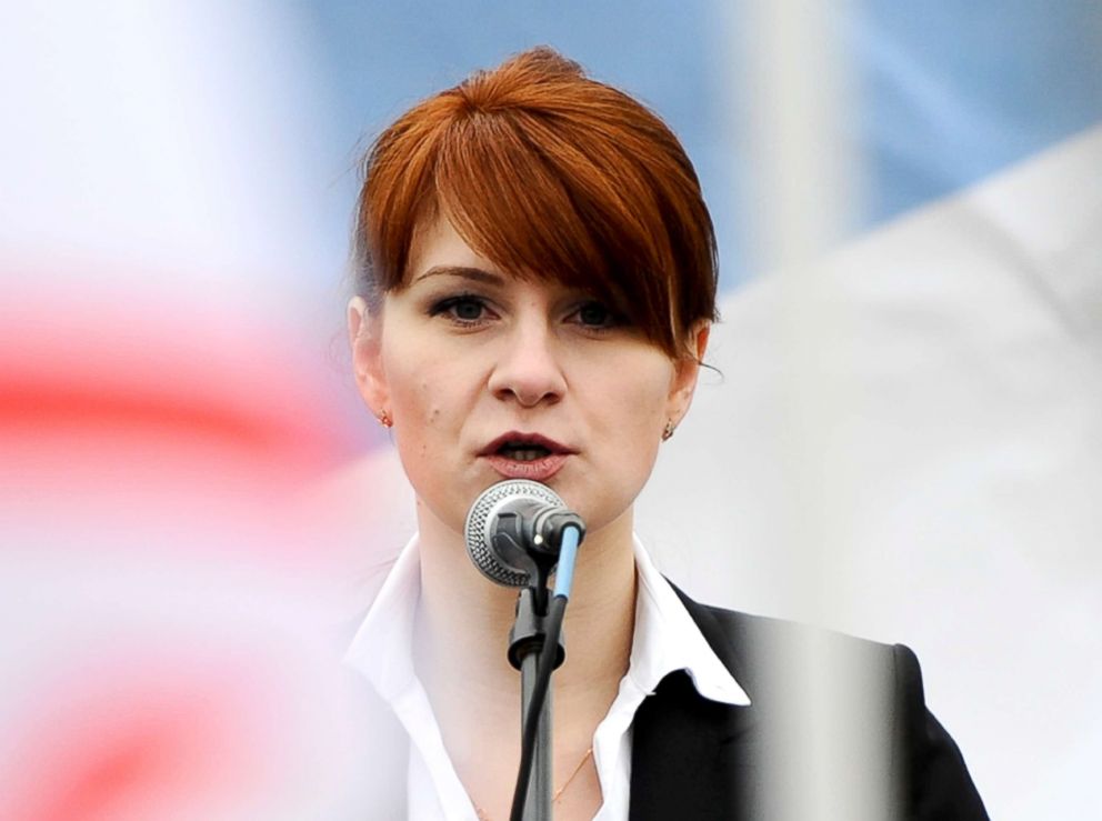 PHOTO: Maria Butina, leader of a pro-gun organization in Russia, speaks to a crowd during a rally in support of legalizing the possession of handguns in Moscow, April 21, 2013.